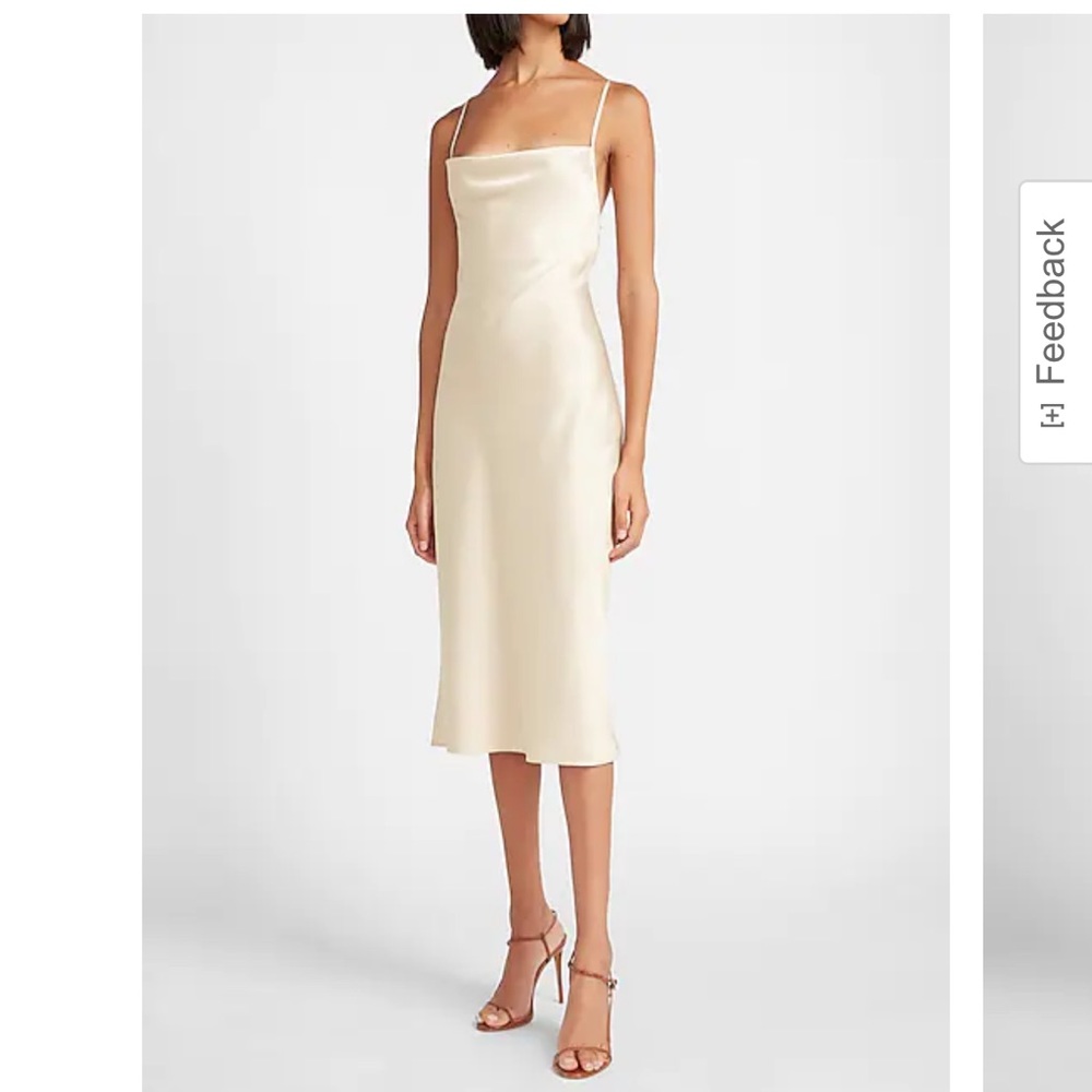 EXPRESS satin champagne cowl neck midi dress